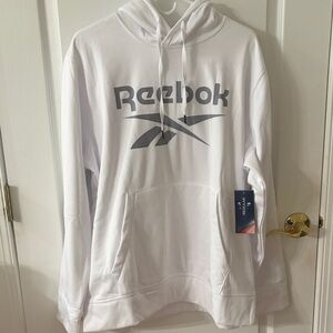 New men’s Reebok White and Gray Logo Hoodie size large